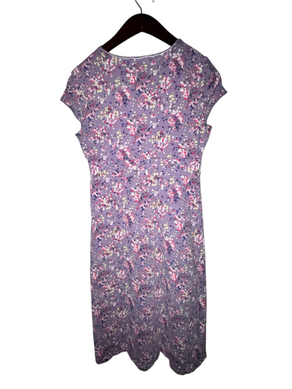 Boden Floral V-Neck Dress Size 4R Purple Multicolor Empire Waist - Picture 2 of 4